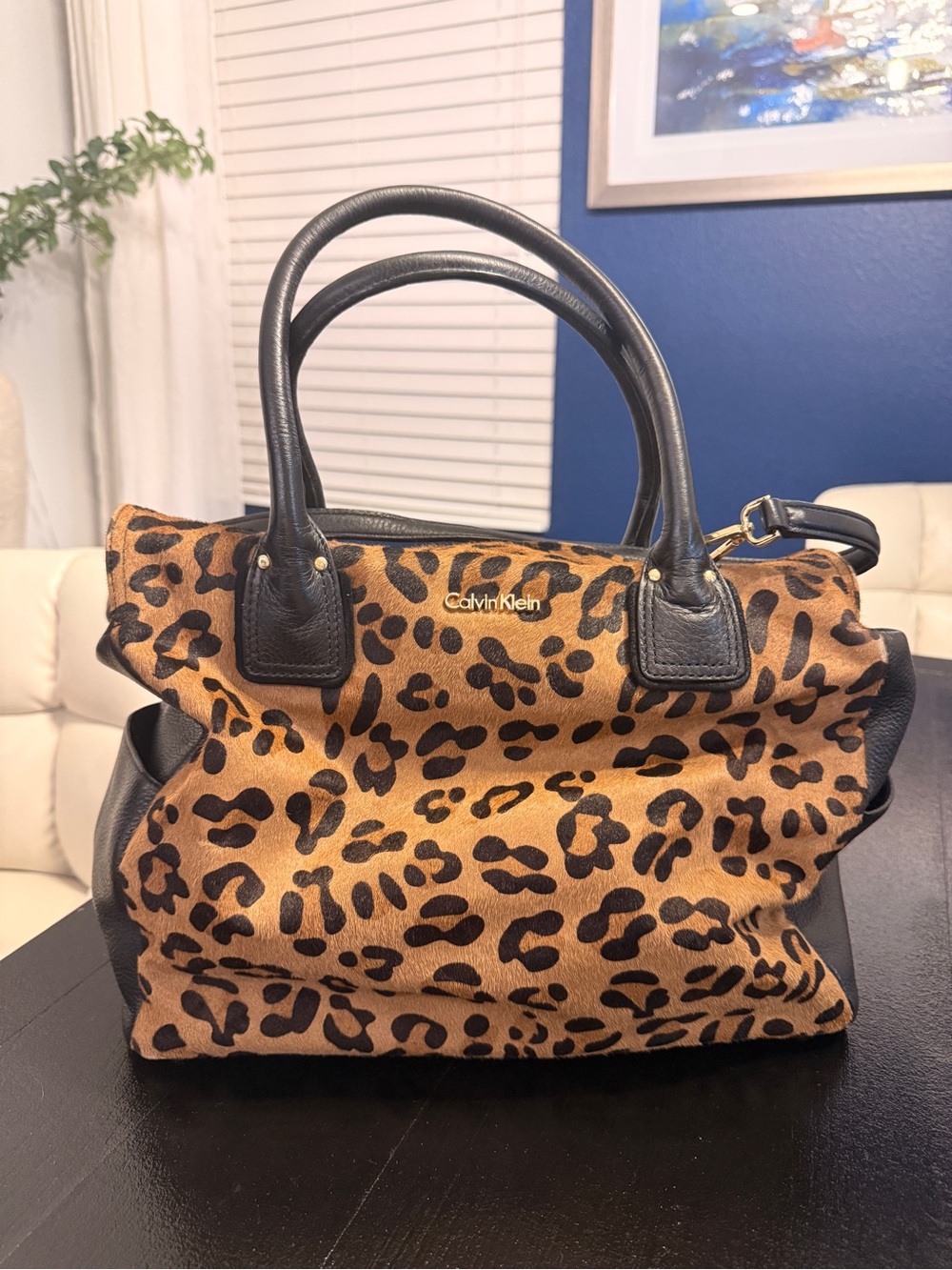 Calvin Klein Leopard Print Tote in Brown and Black